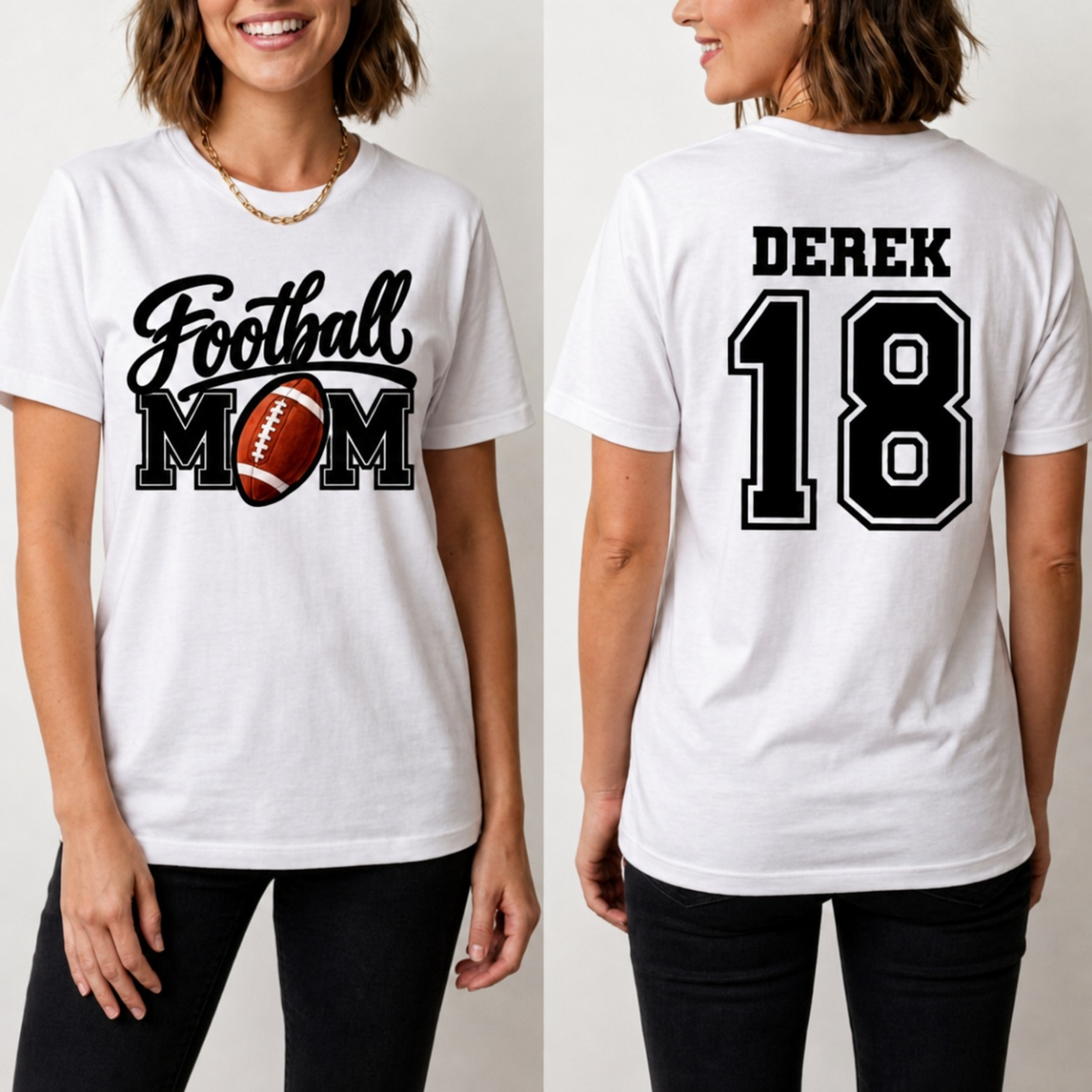 Custom Football Mom Personalized Name and Number Football Mama Gameday Men's T-Shirt - Hero-0