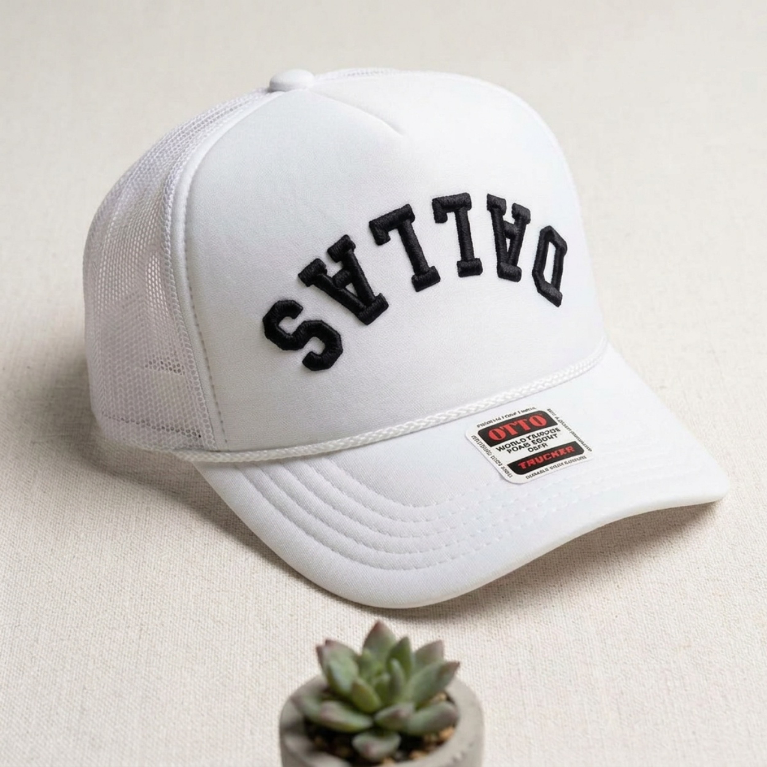 Custom Upside Down Embroidered Trucker Hat - Hero-0