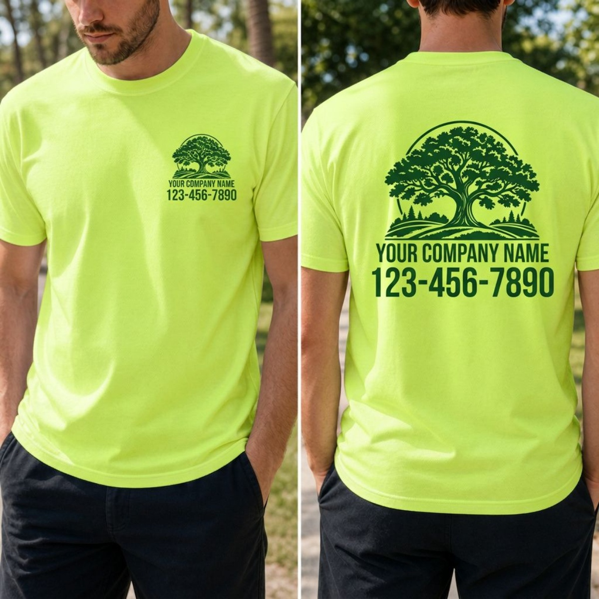 Custom Phone Number Custom Business Name Landscaping Shirt Men's T-Shirt - Hero-0