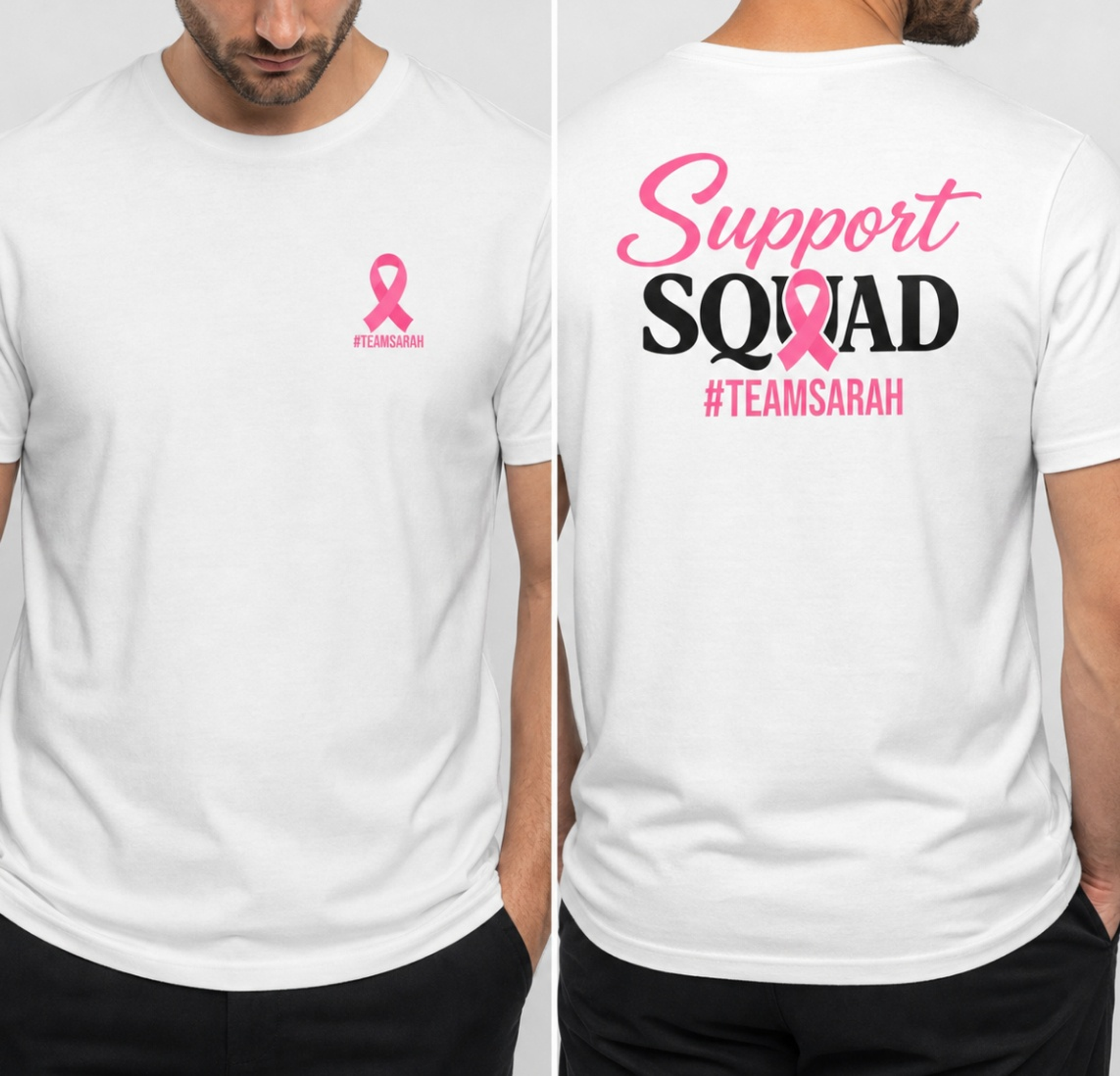 Support Squad Personalized Breast Cancer Awareness Men's T-Shirt - Hero-0