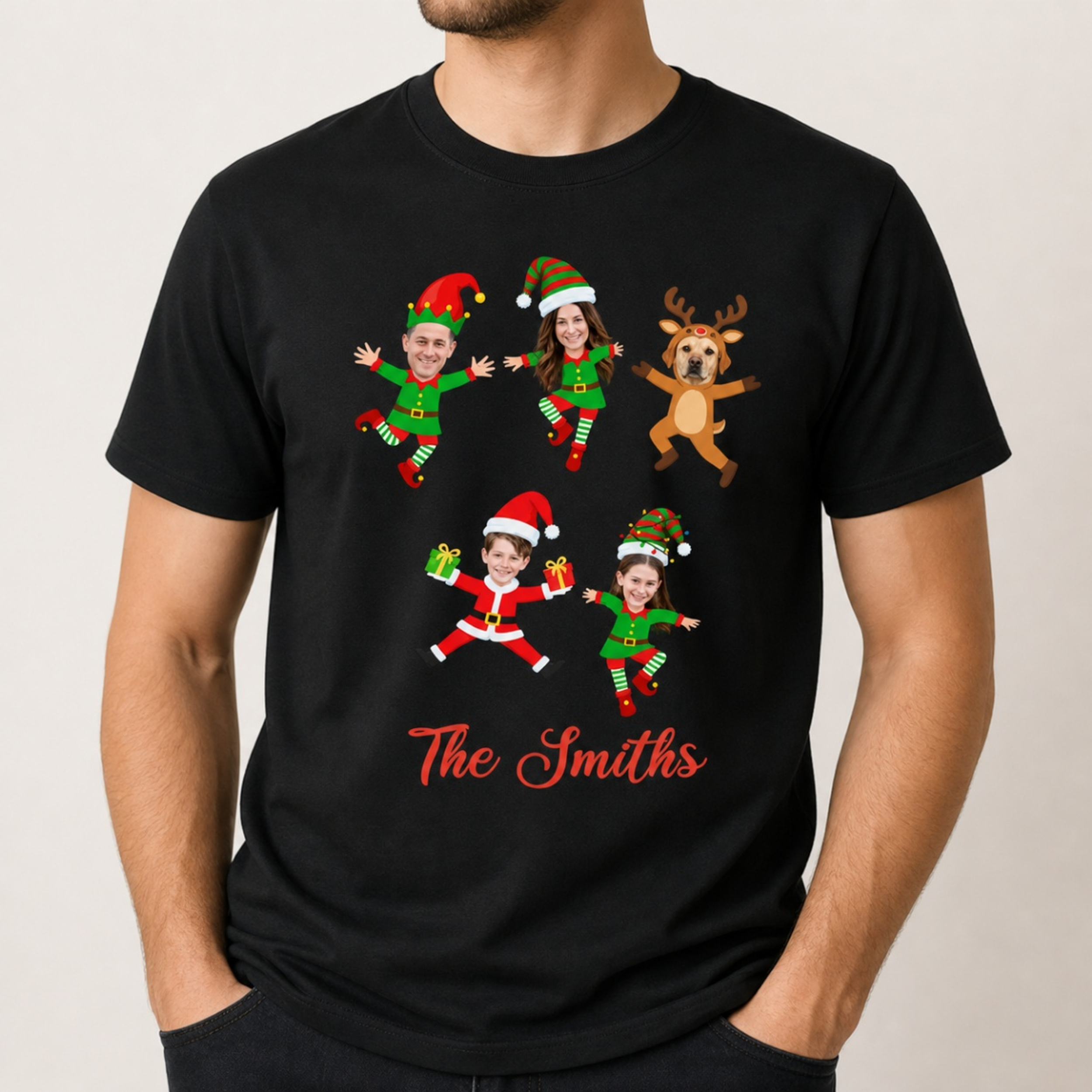 Personalized Christmas Elf Family T-Shirt - Custom Photo & Name - Hero-0