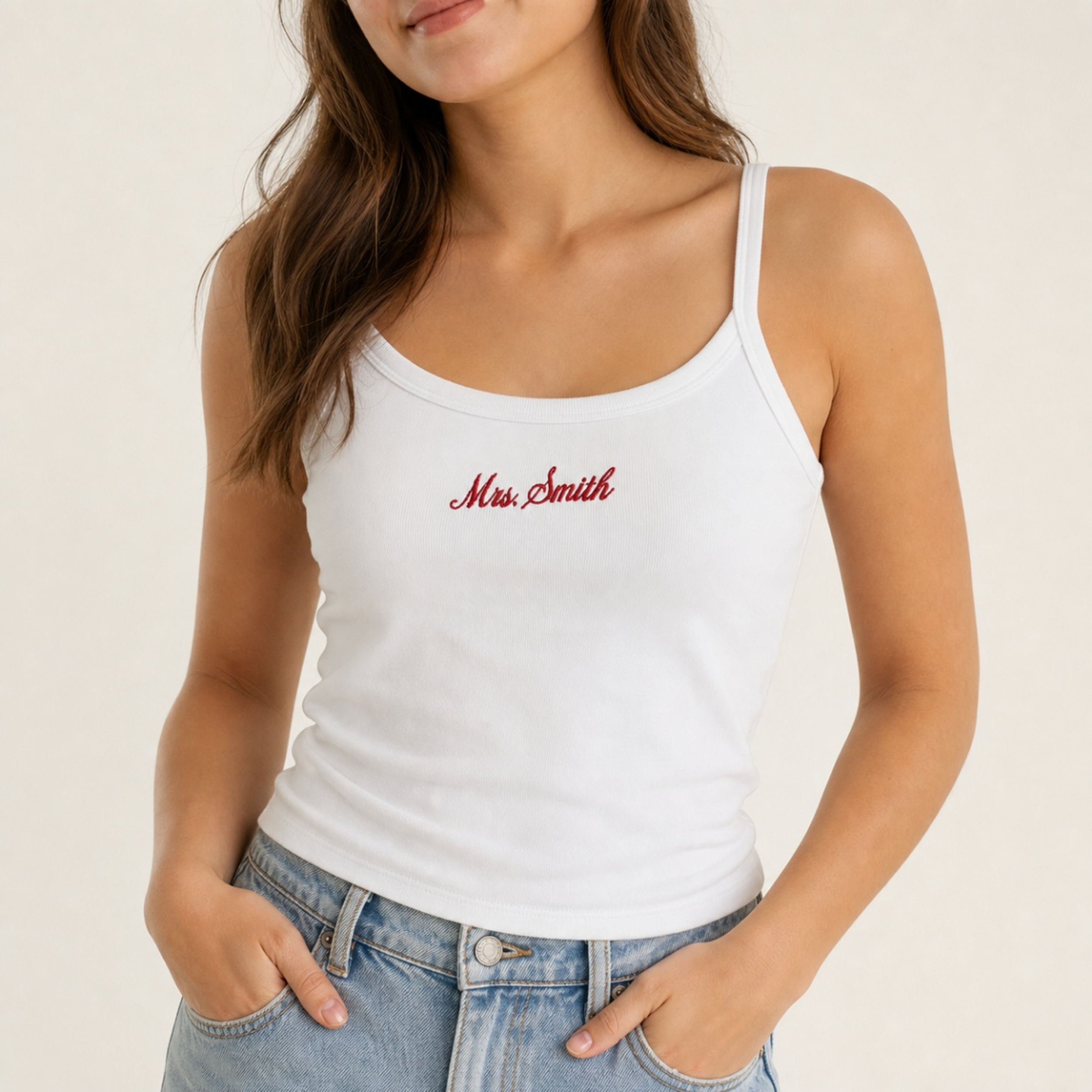 Mrs. Micro Rib Strap Tank Last Name Embroidery Gift - Hero-0
