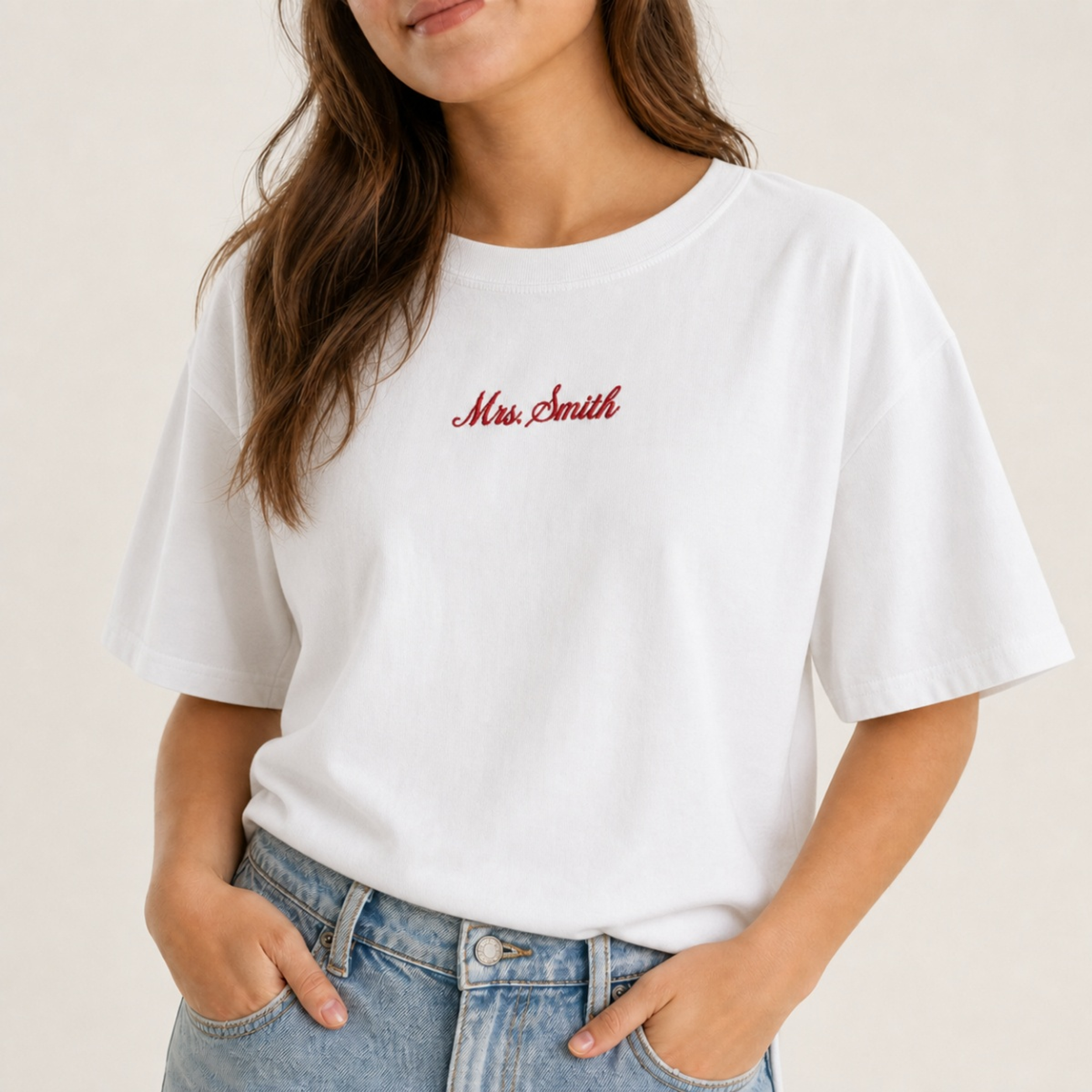Mrs. T-Shirt Last Name Embroidery Gift - Hero-0