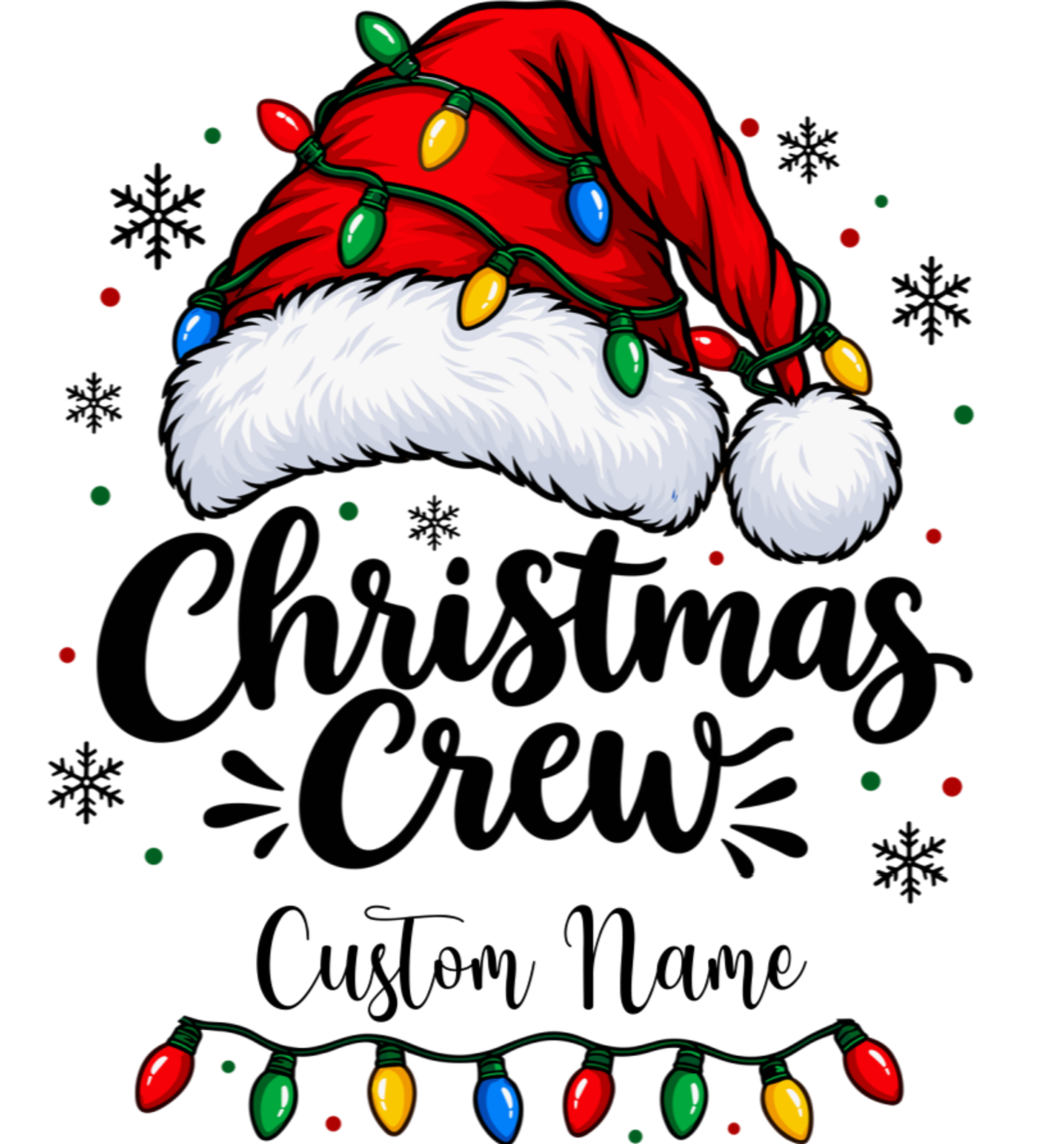 Christmas Crew Personalized Name Custom Gift - Santa Hat & Christmas Light Design