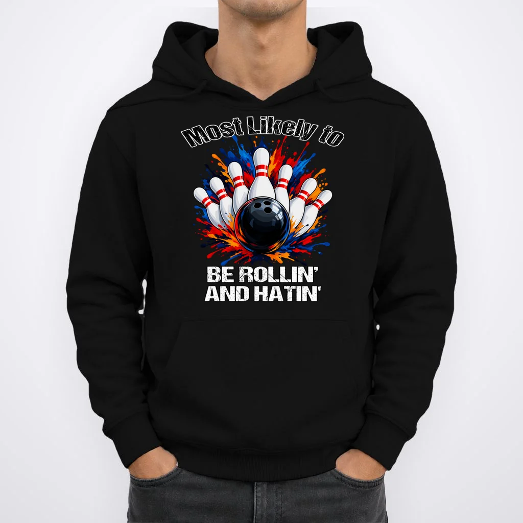 Colorful Bowling Strike – Retro Sports Graphic & Custom Text Men's Hoodie - Front 1