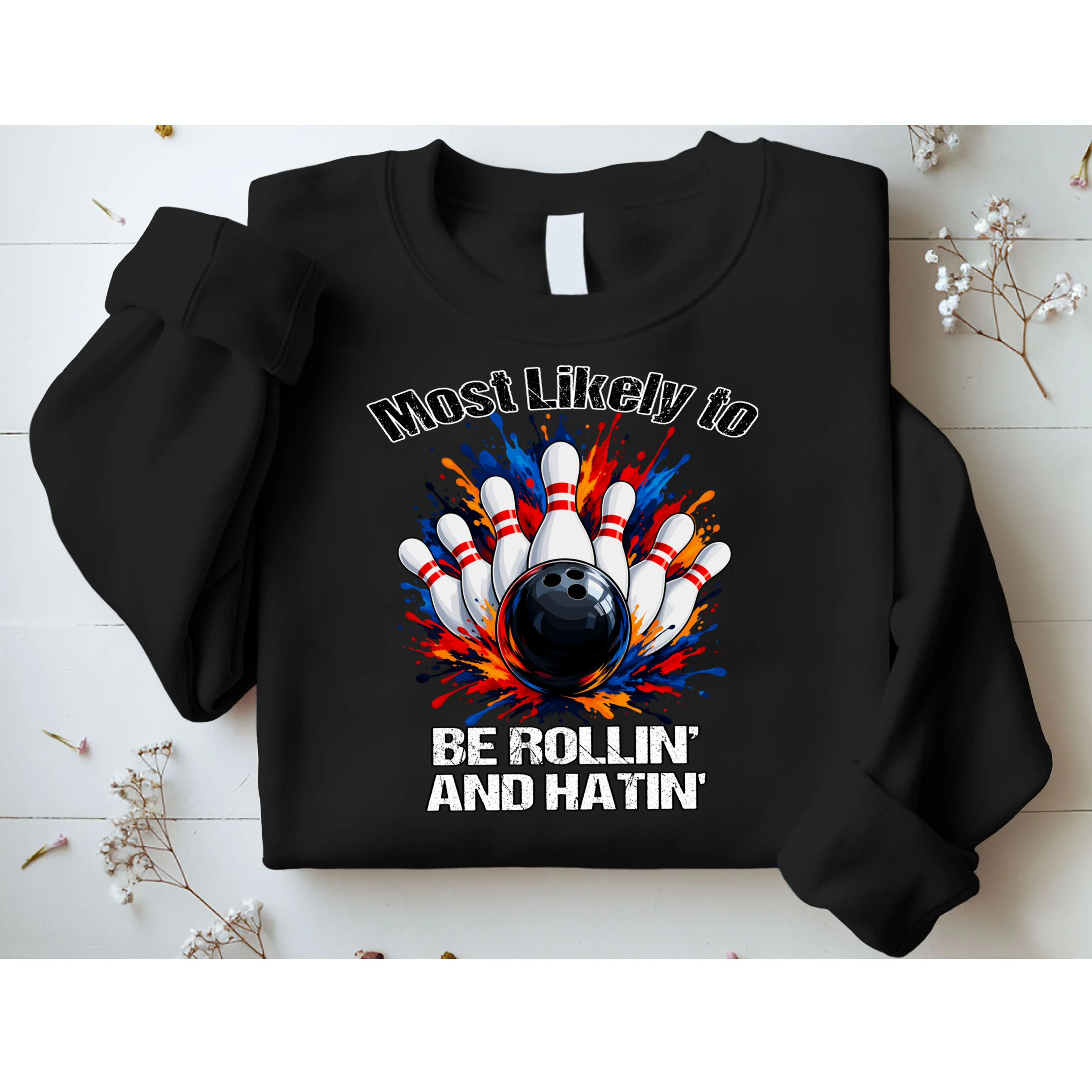 Colorful Bowling Strike – Retro Sports Graphic & Custom Text Men's Sweatshirt - Front 1