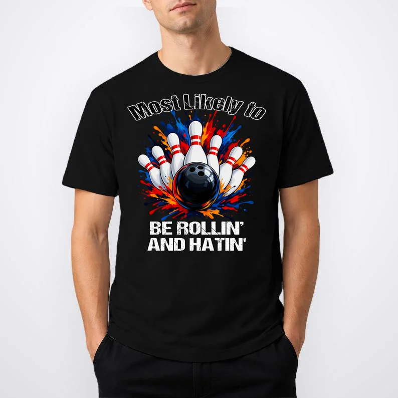 Colorful Bowling Strike – Retro Sports Graphic & Custom Text Men's T-Shirt - Front 1