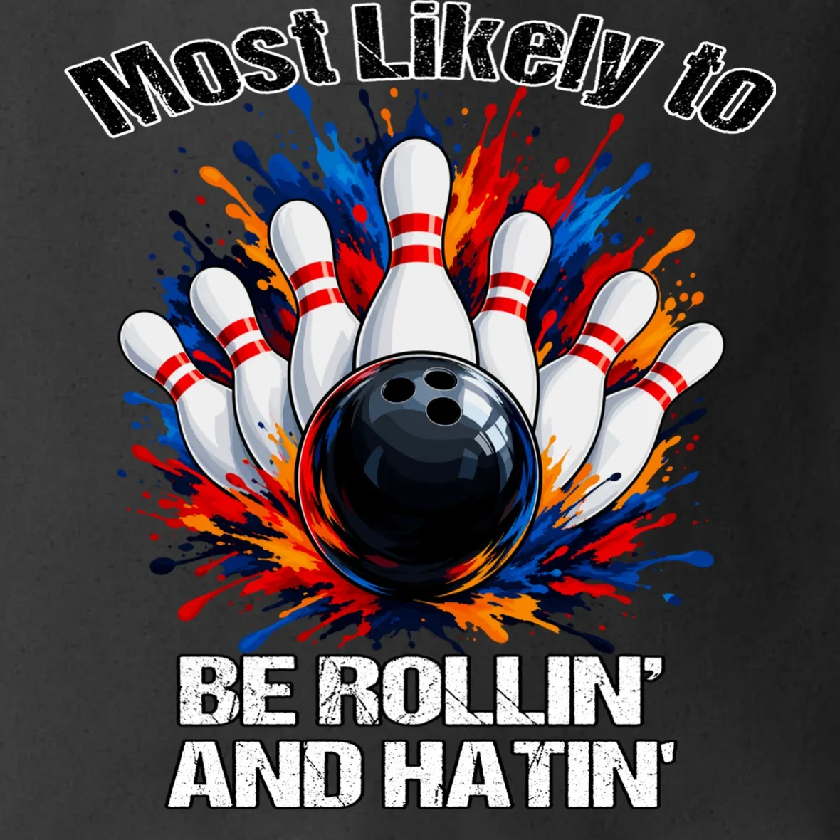 Colorful Bowling Strike – Retro Sports Graphic & Custom Text Tote Bag - Front - Close-up
