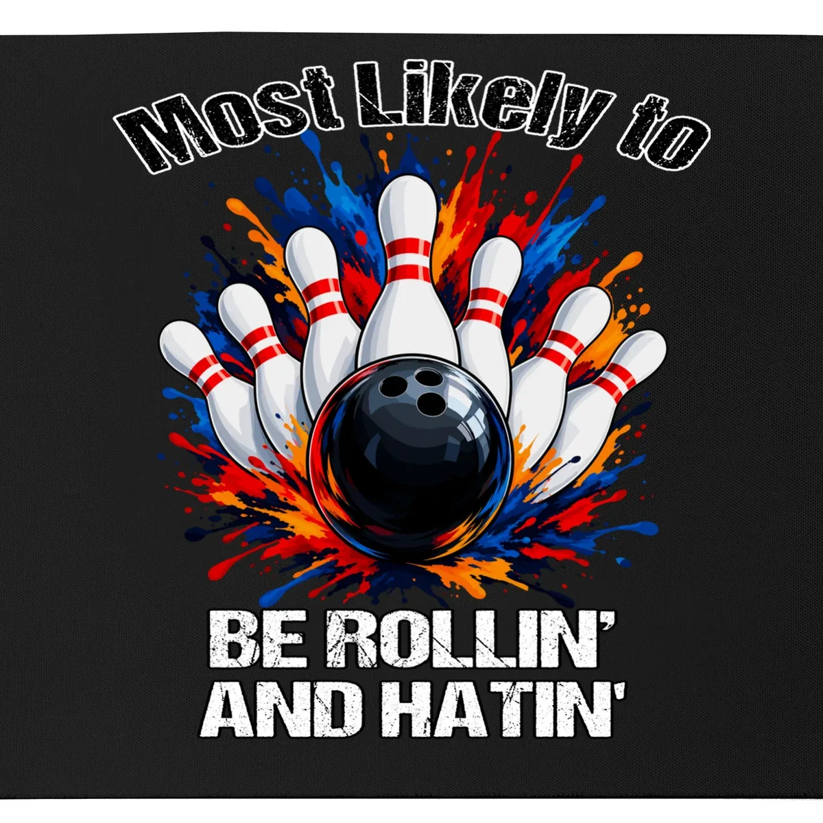 Colorful Bowling Strike – Retro Sports Graphic & Custom Text Mouse Pad - Front - Close-up