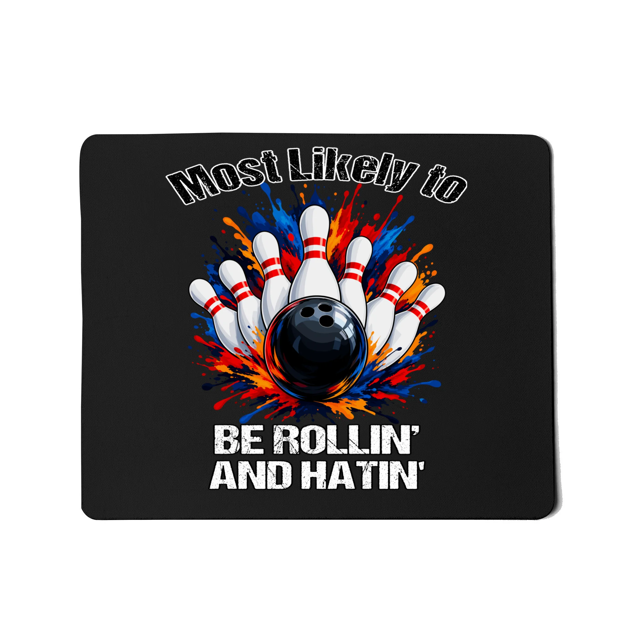 Colorful Bowling Strike – Retro Sports Graphic & Custom Text Mouse Pad - Front