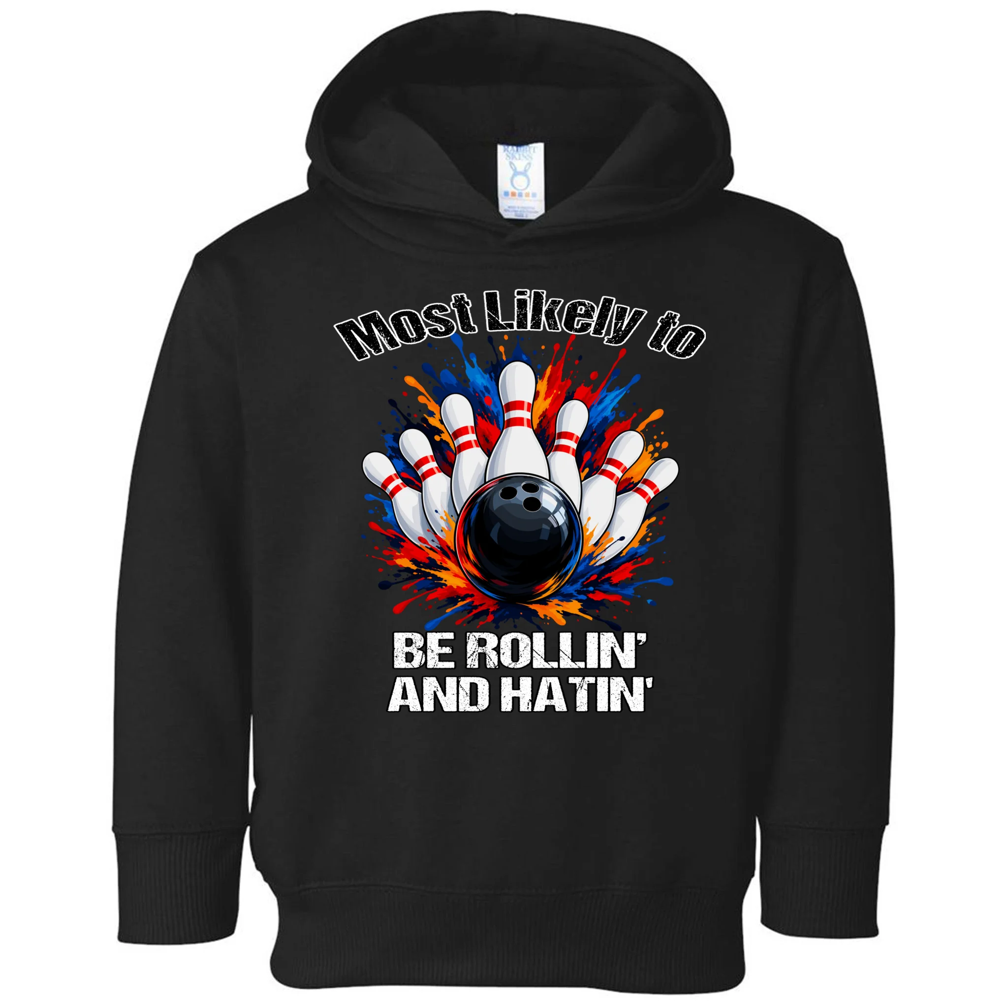 Colorful Bowling Strike – Retro Sports Graphic & Custom Text Toddler Hoodie - Front