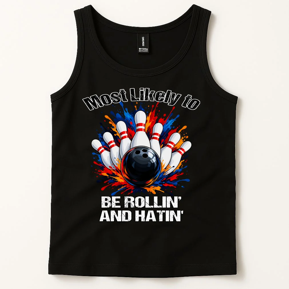 Colorful Bowling Strike – Retro Sports Graphic & Custom Text Men's Tank Top - Front 1