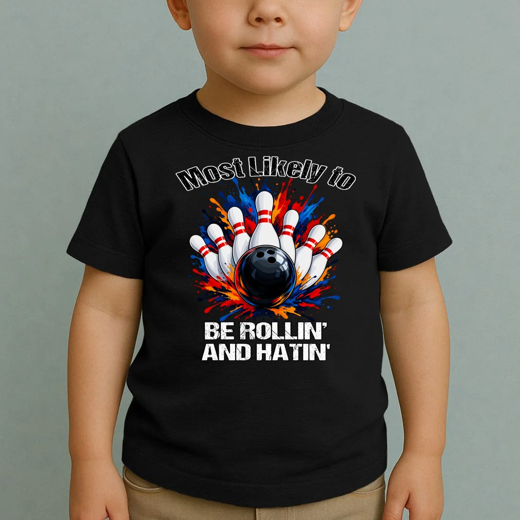 Colorful Bowling Strike – Retro Sports Graphic & Custom Text Toddler T-Shirt - Front 1