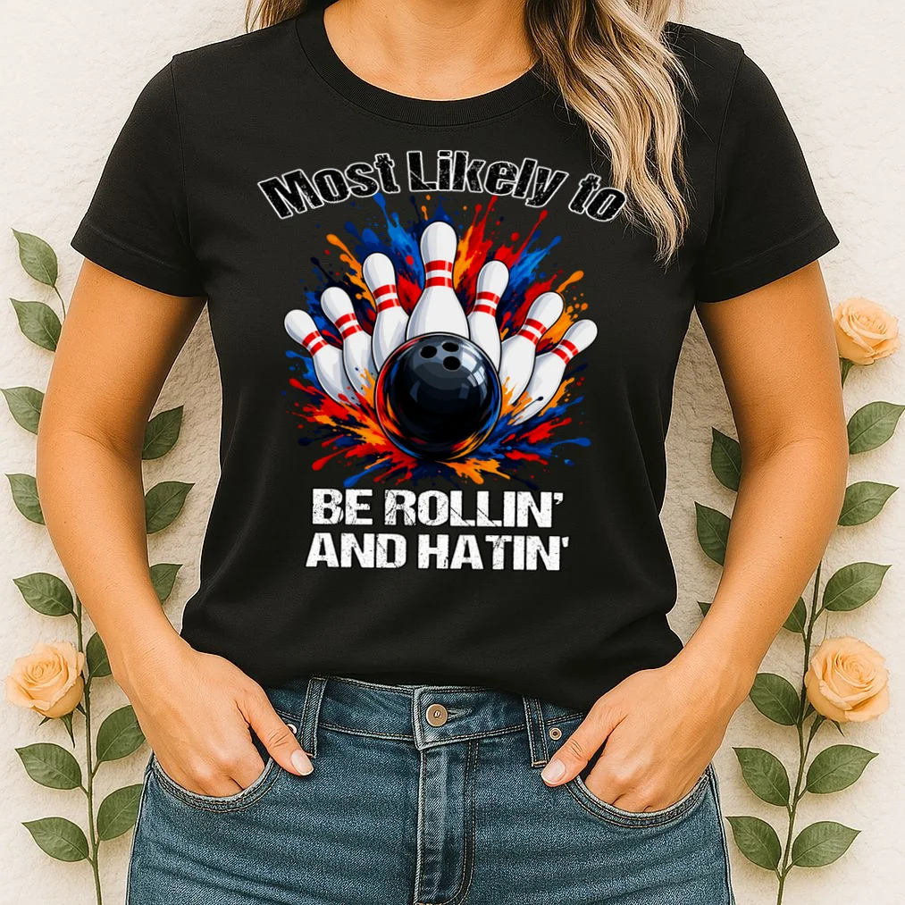 Colorful Bowling Strike – Retro Sports Graphic & Custom Text Women's T-Shirt - Front 1