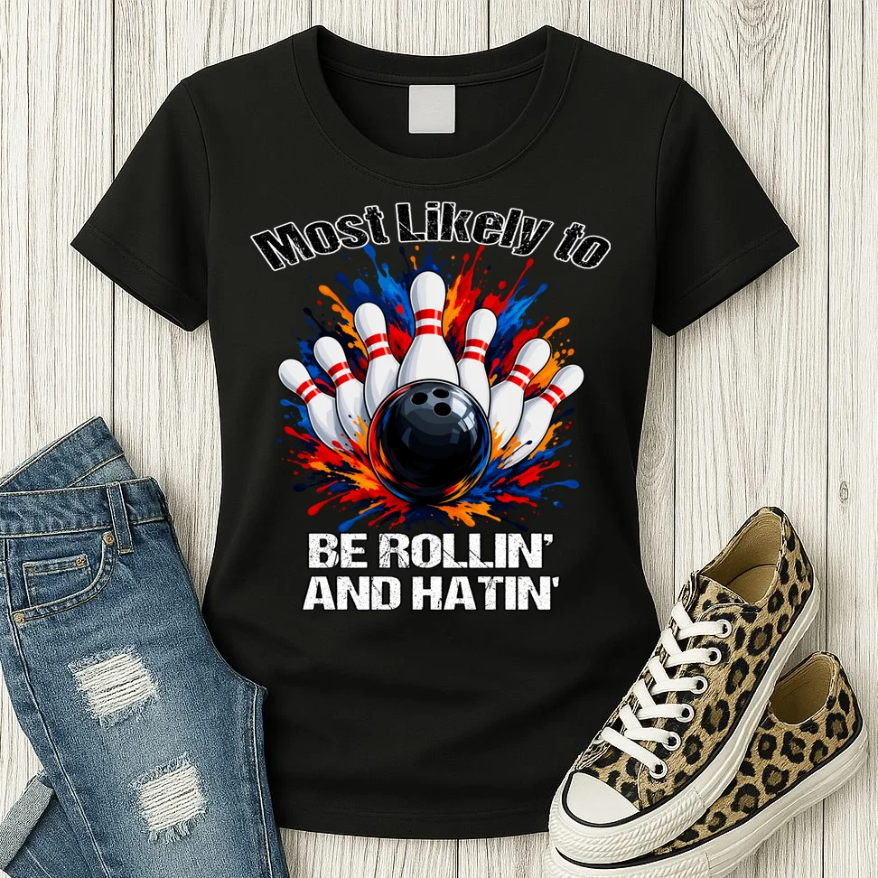 Colorful Bowling Strike – Retro Sports Graphic & Custom Text Women's T-Shirt - Front 2