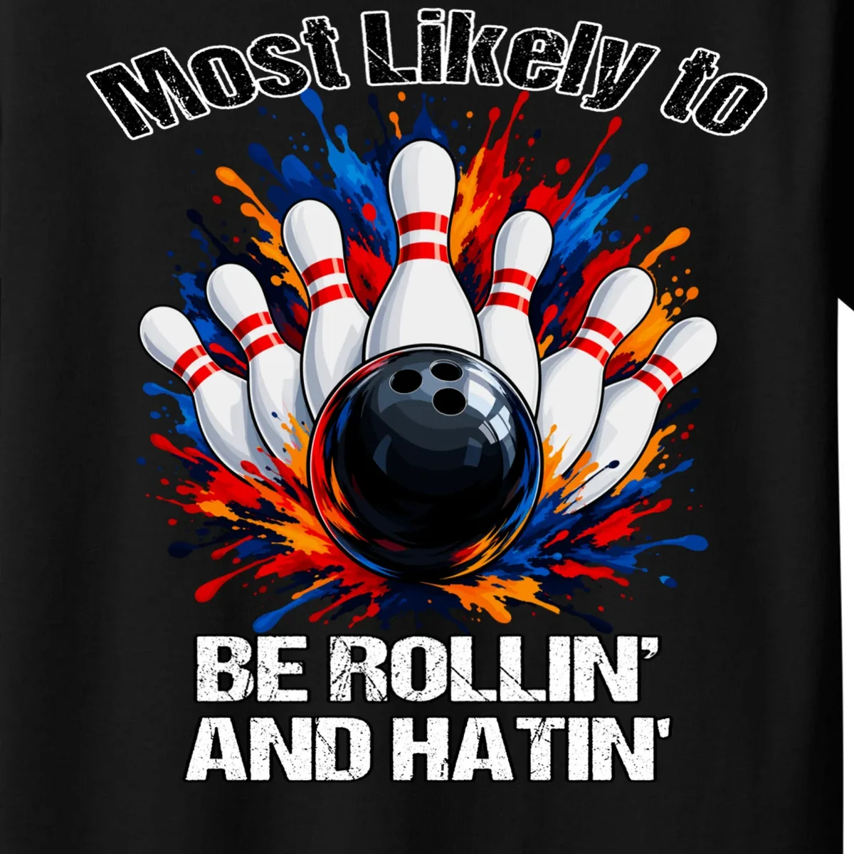 Colorful Bowling Strike – Retro Sports Graphic & Custom Text Kids T-Shirt - Front - Close-up