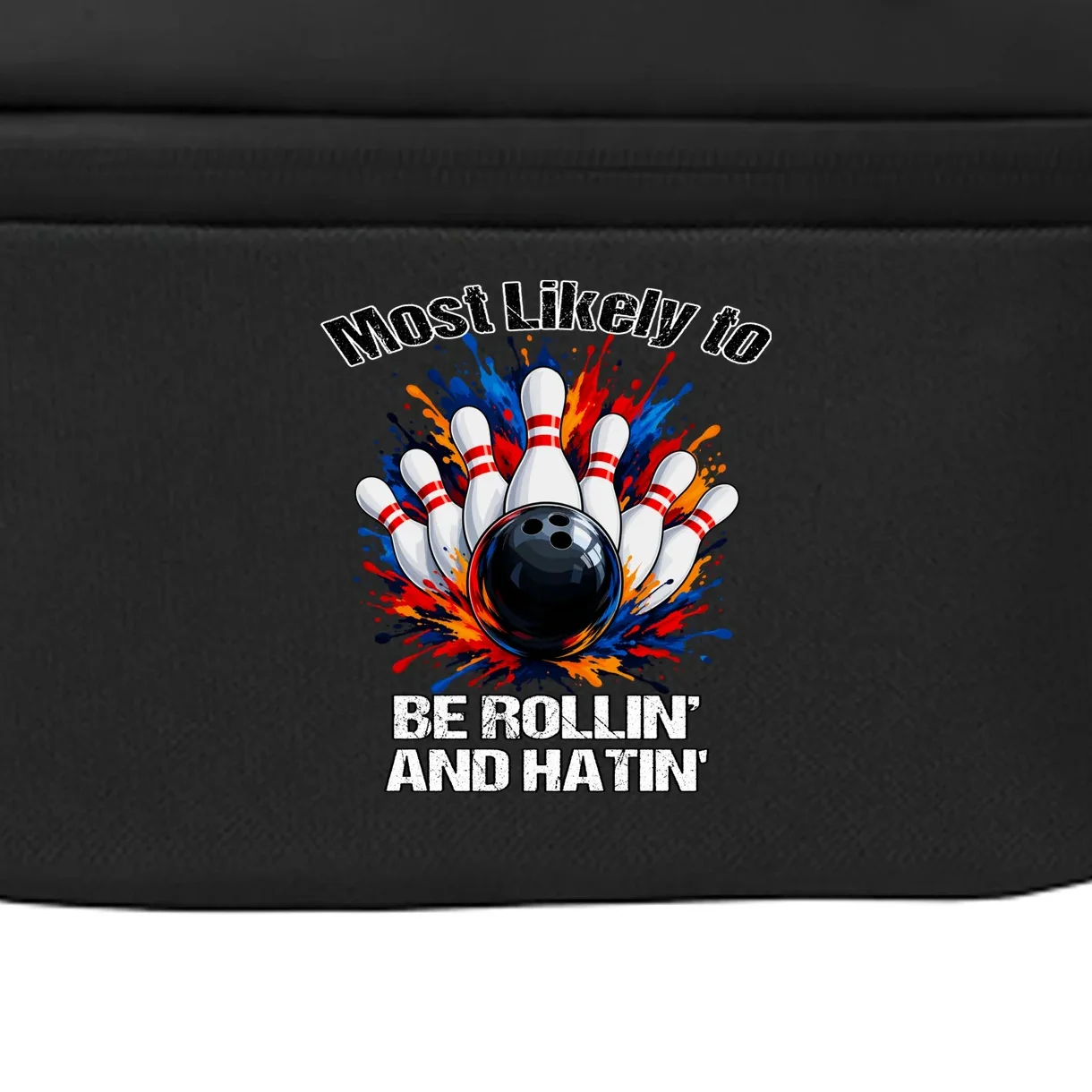 Colorful Bowling Strike – Retro Sports Graphic & Custom Text Crossbody - Front - Close-up
