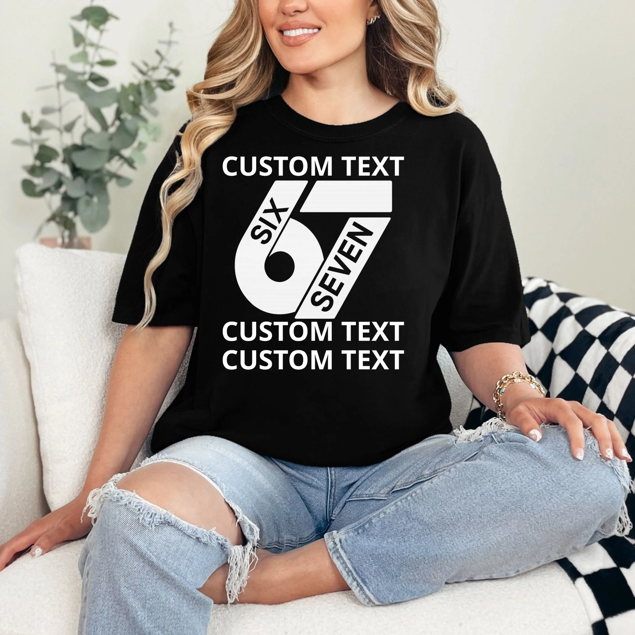 6-7 Meme Funny 67 Six Seven Custom Personalized Text T-Shirt - Front 1