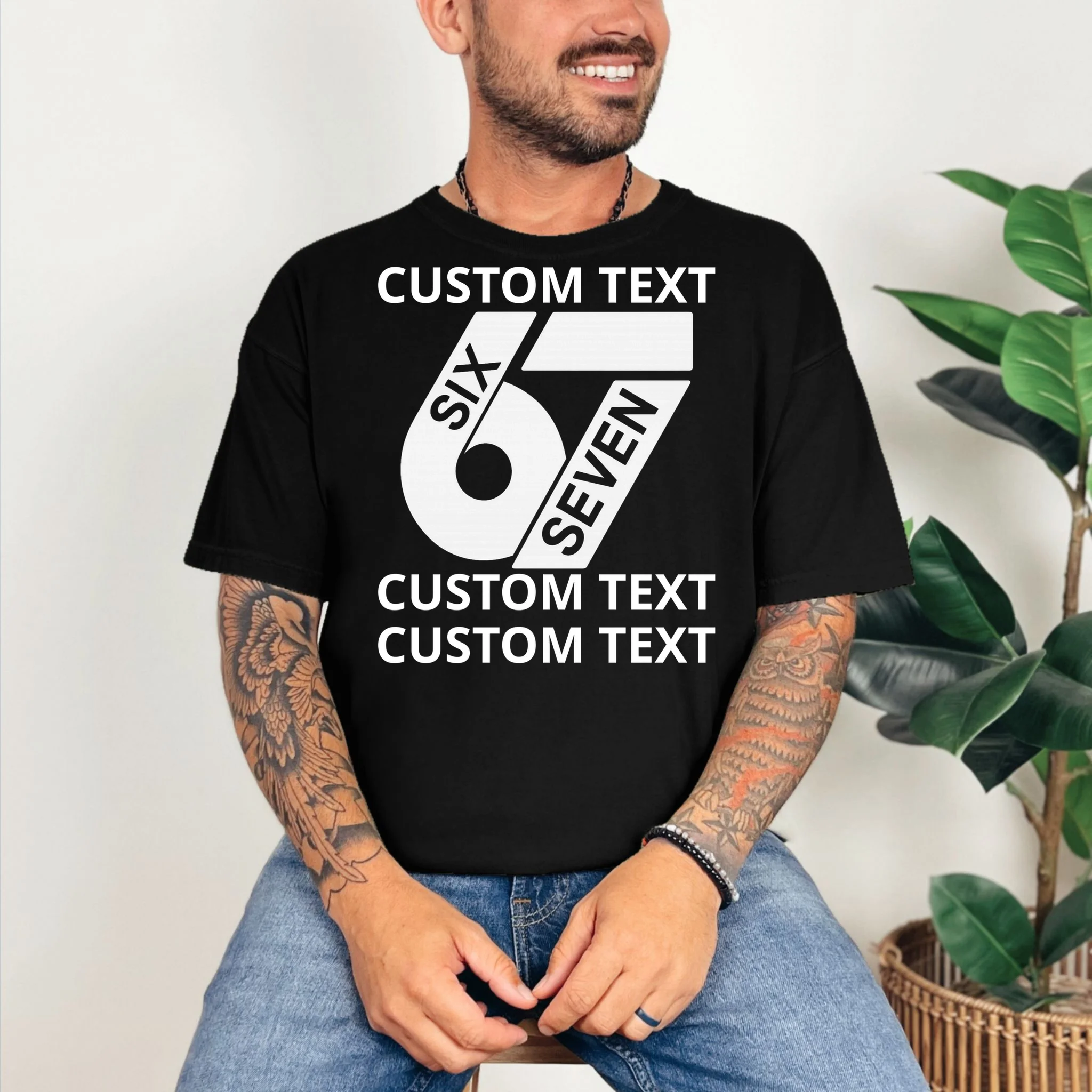 6-7 Meme Funny 67 Six Seven Custom Personalized Text T-Shirt - Front 2