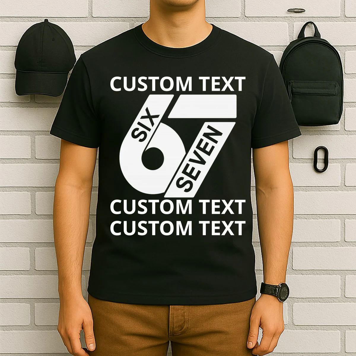 6-7 Meme Funny 67 Six Seven Custom Personalized Text T-Shirt - Front 6