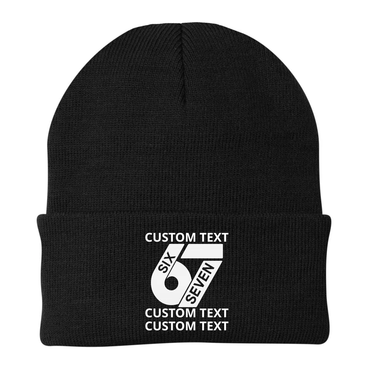 6-7 Meme Funny 67 Six Seven Custom Personalized Text Beanie - Front