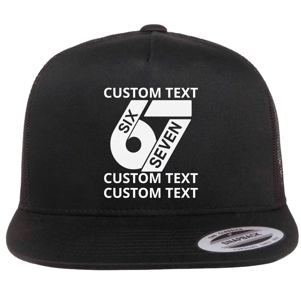 6-7 Meme Funny 67 Six Seven Custom Personalized Text Flat Bill Trucker Hat - Front