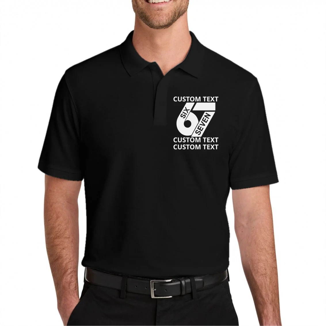 6-7 Meme Funny 67 Six Seven Custom Personalized Text Men's Polo - Front 1