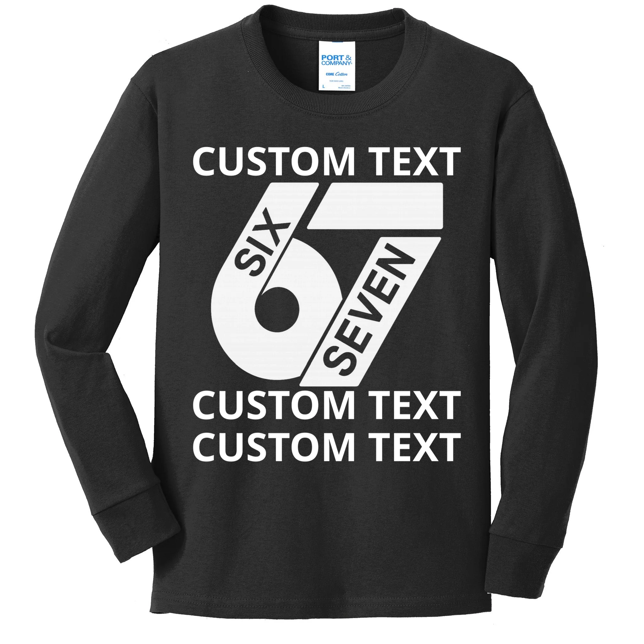 6-7 Meme Funny 67 Six Seven Custom Personalized Text Kids Long Sleeve Shirt - Front