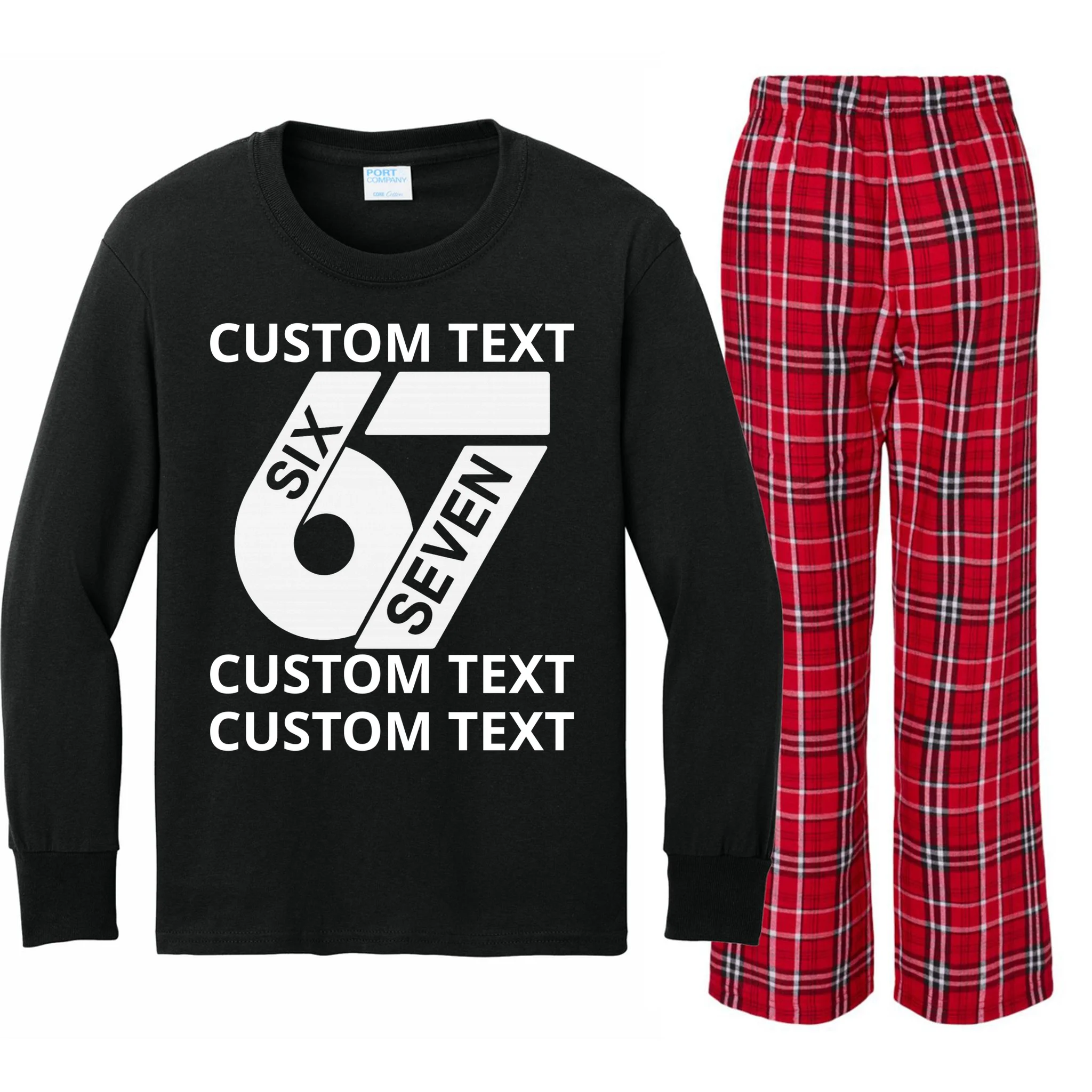 6-7 Meme Funny 67 Six Seven Custom Personalized Text Kids Long Sleeve Pajamas - Front