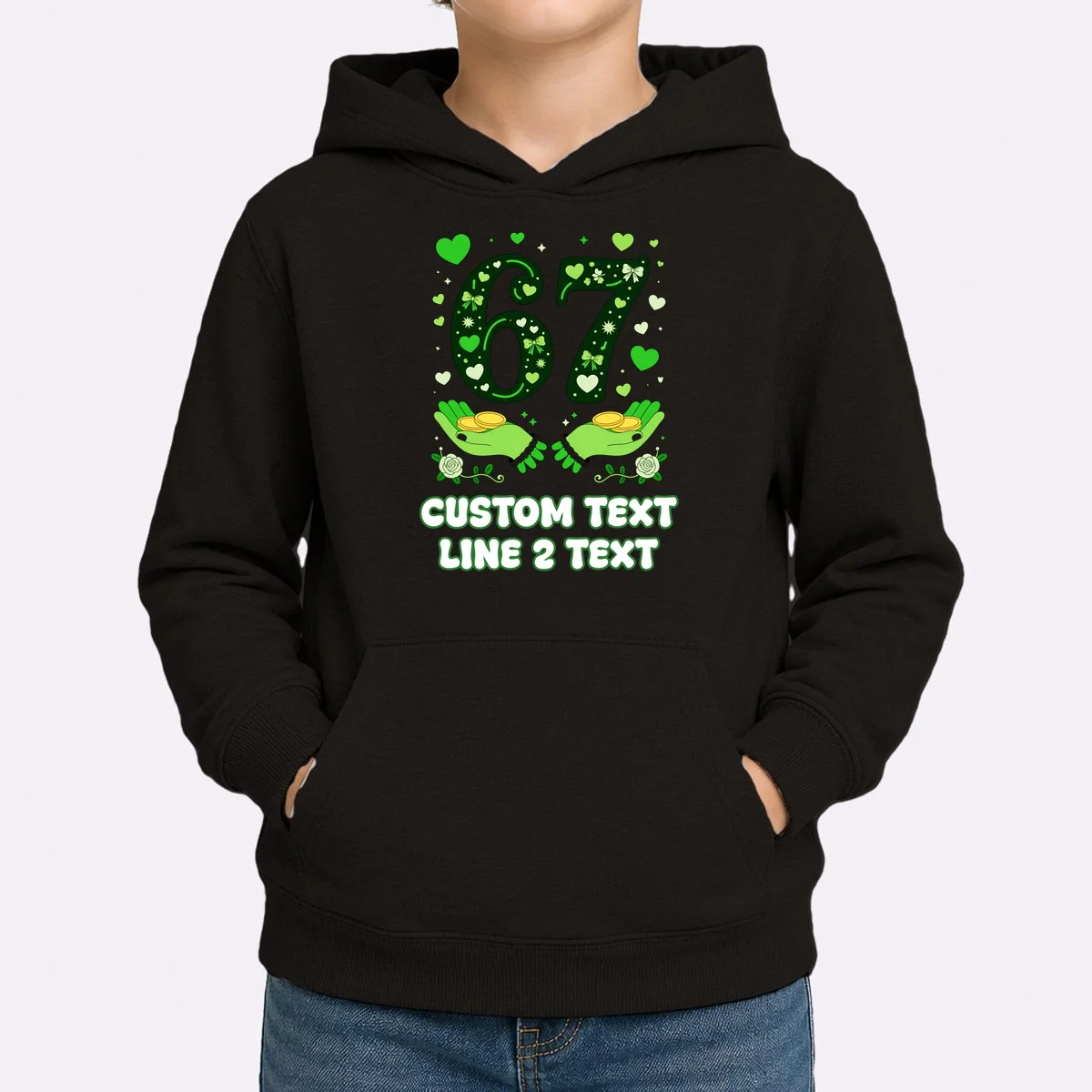 6-7 Meme Personalized St Patricks Day Custom Text Kids Hoodie - Front 1