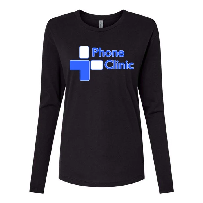 Phone Clinic Promo Womens Cotton Relaxed Long Sleeve T-Shirt - Front