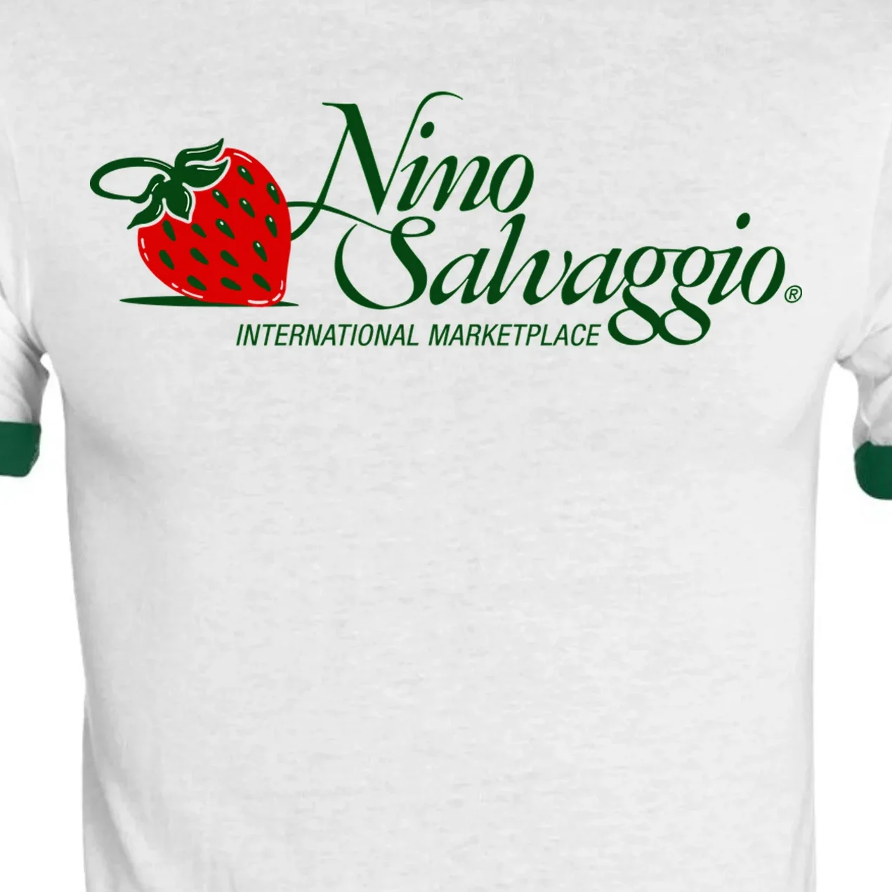 Nino Salvaggio Full Color White/ Dark Green Ringer T-Shirt - Front - Close-up