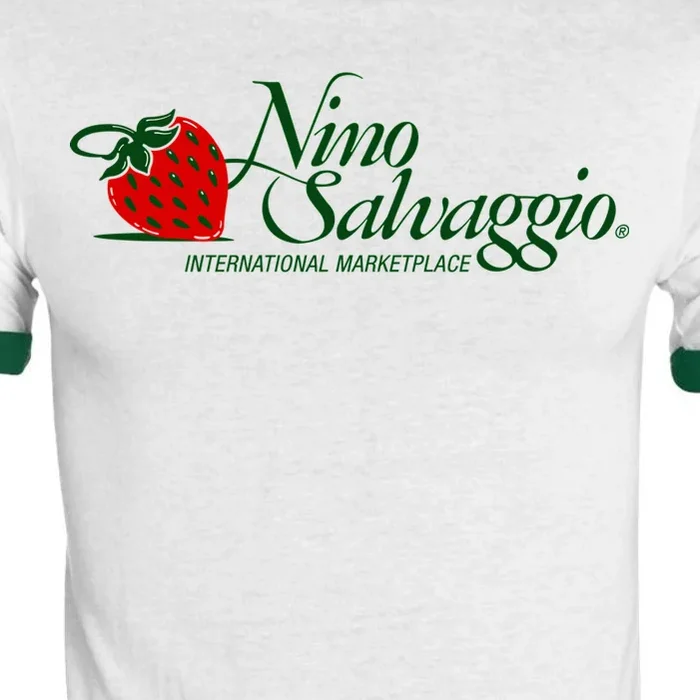 Nino Salvaggio Full Color White/ Dark Green Ringer T-Shirt - Front - Close-up
