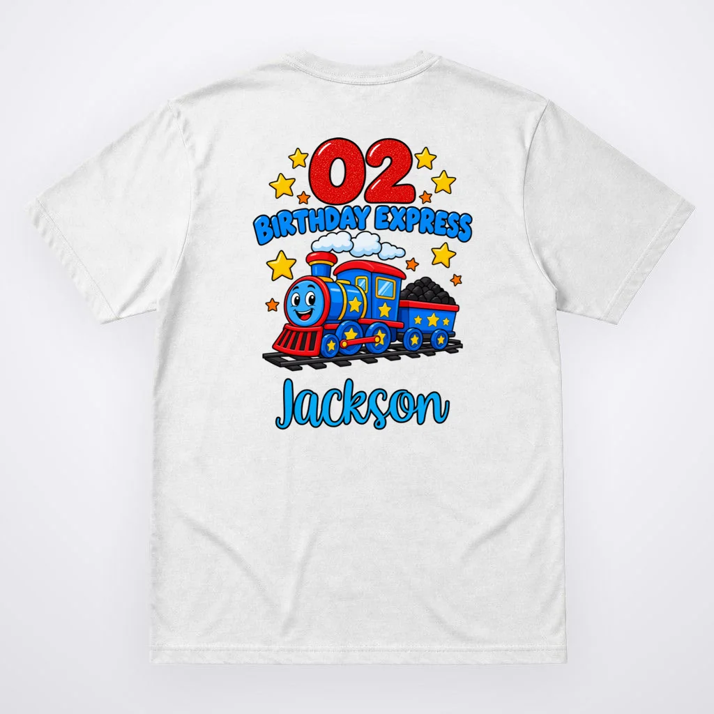 All Aboard, I’m Two! – Personalized 2nd Birthday Train Design Men's T-Shirt - Back
