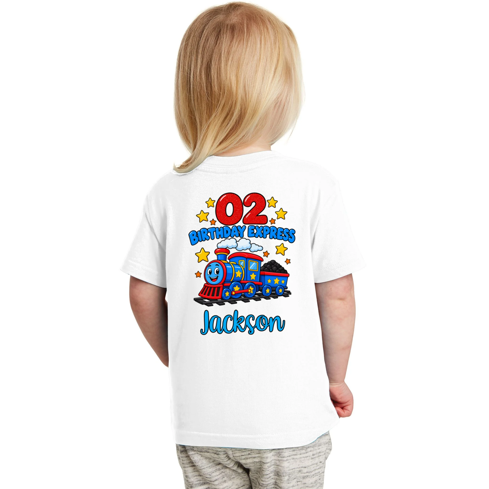 All Aboard, I’m Two! – Personalized 2nd Birthday Train Design Toddler T-Shirt - Back
