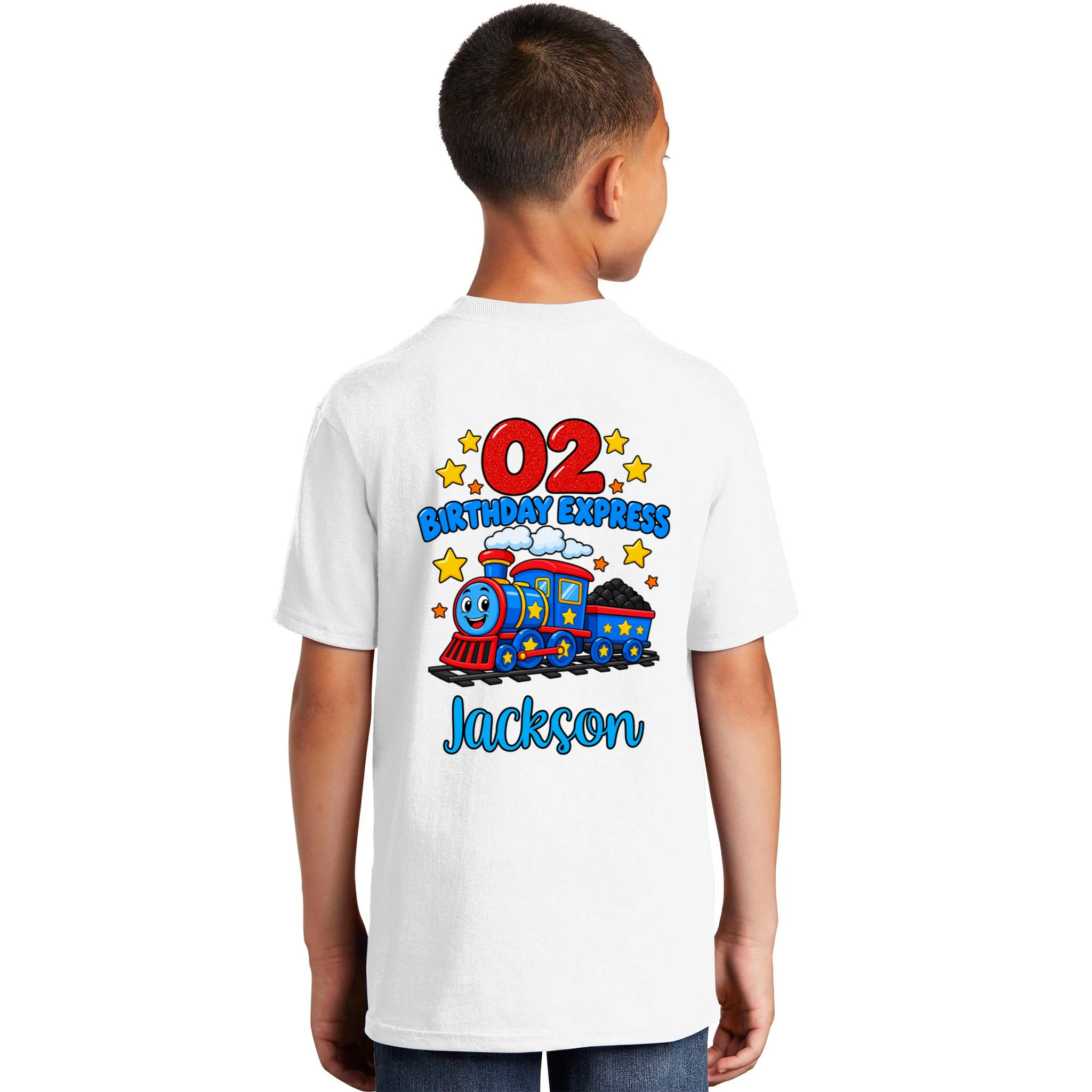 All Aboard, I’m Two! – Personalized 2nd Birthday Train Design Kids T-Shirt - Back