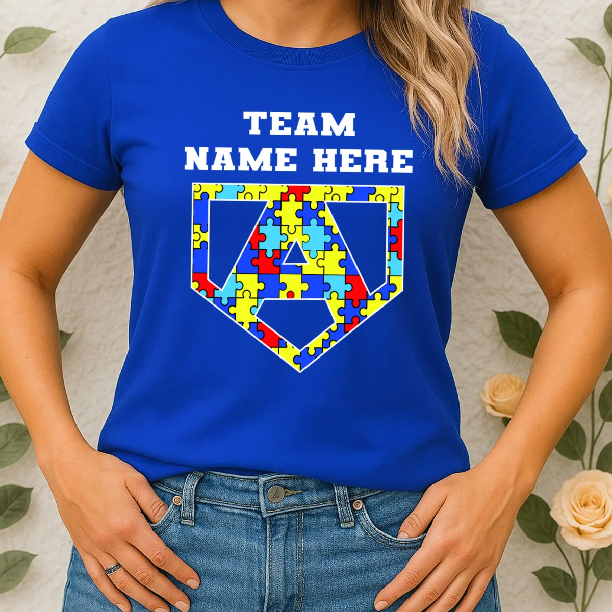 Autism Awareness Personalized Superhero Team Name Custom Women's T-Shirt - Front 1