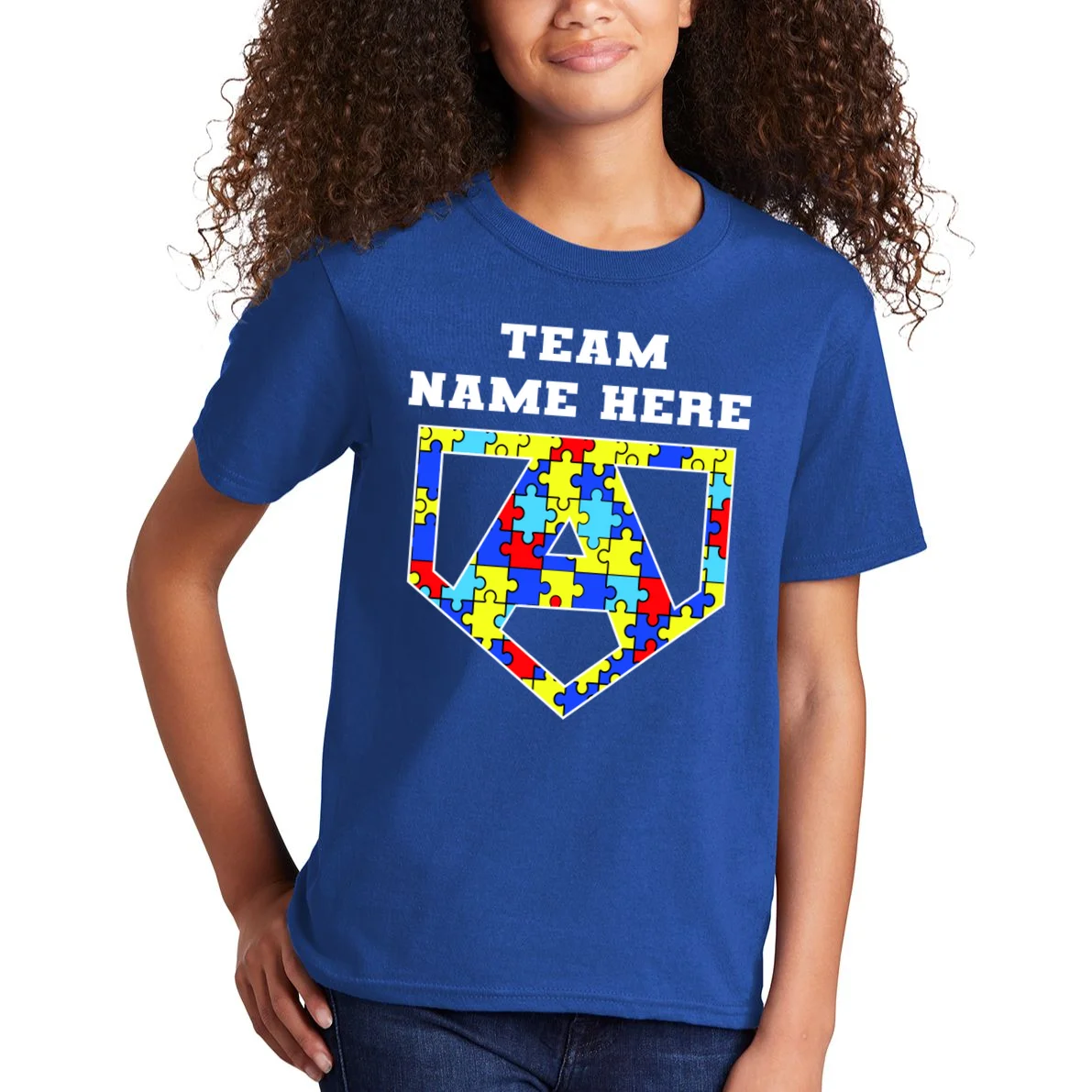 Autism Awareness Personalized Superhero Team Name Custom Kids T-Shirt - Front 1