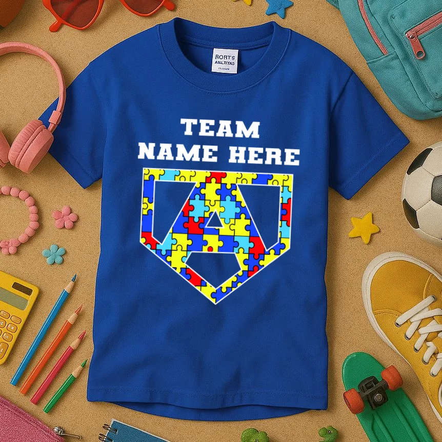 Autism Awareness Personalized Superhero Team Name Custom Kids T-Shirt - Front 2