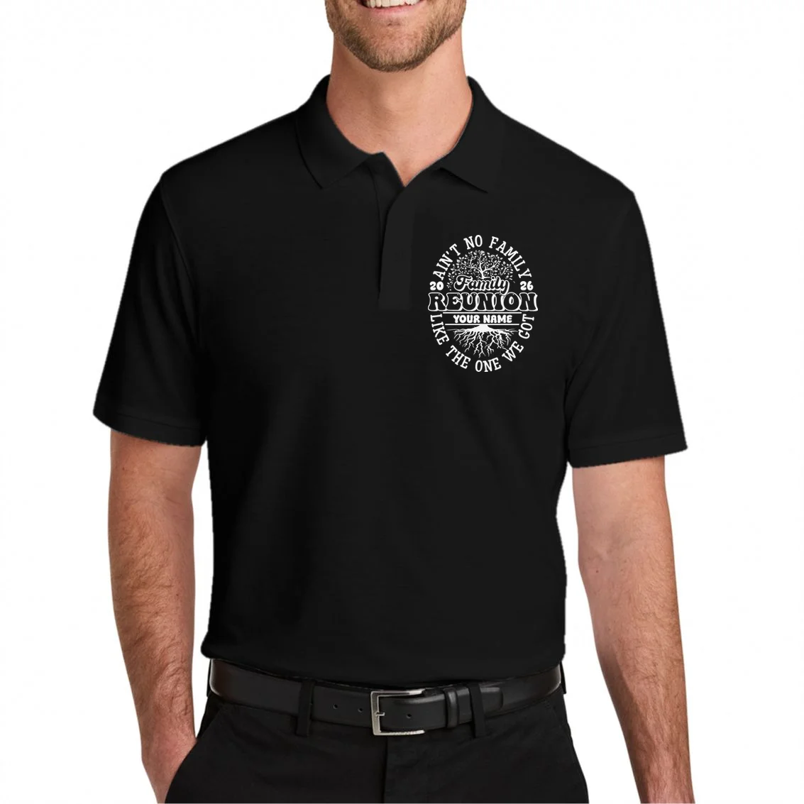 Ain't No Family Like the One We Got Custom Last Name Men's Polo - Front 1