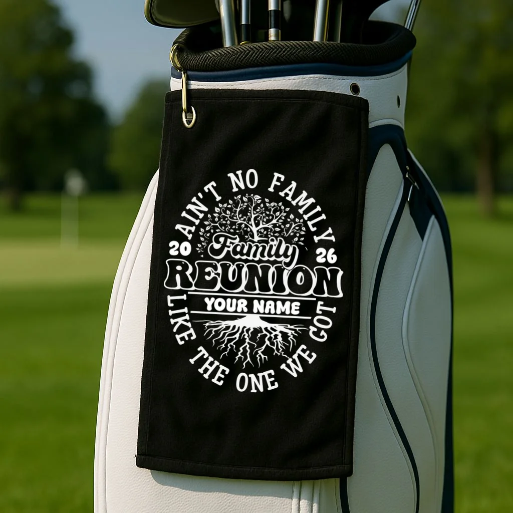 Ain't No Family Like the One We Got Custom Last Name Golf Towel - Front 2