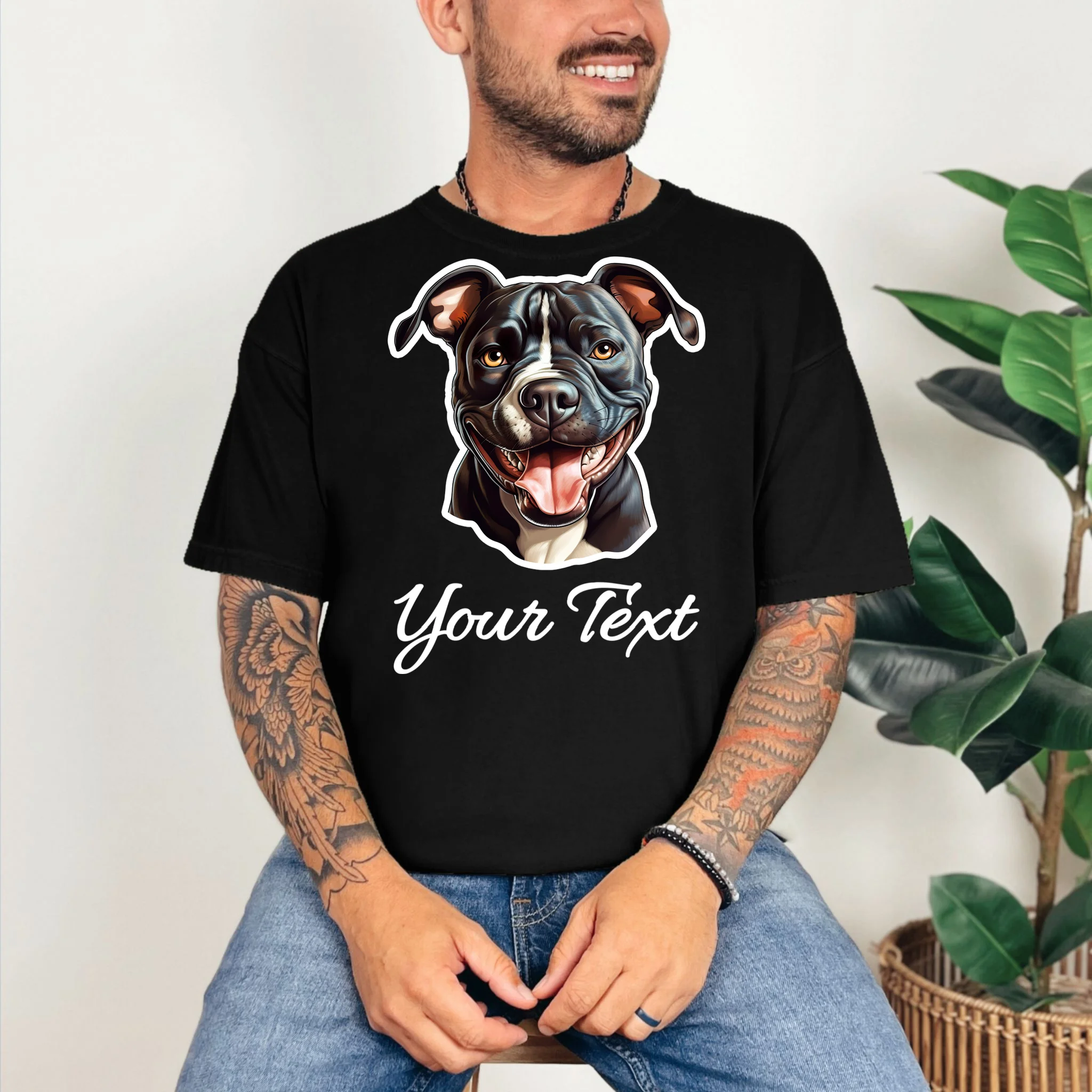 American Pit Bull Terrier Custom Name Personalized Text T-Shirt - Front 2