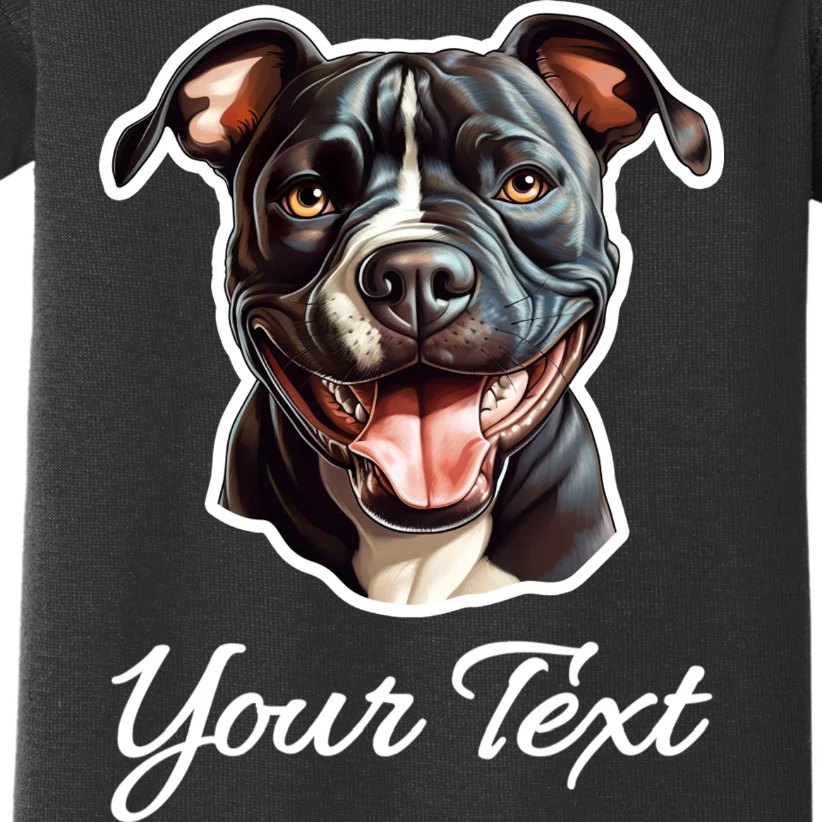 American Pit Bull Terrier Custom Name Personalized Text Baby Bodysuit - Front - Close-up
