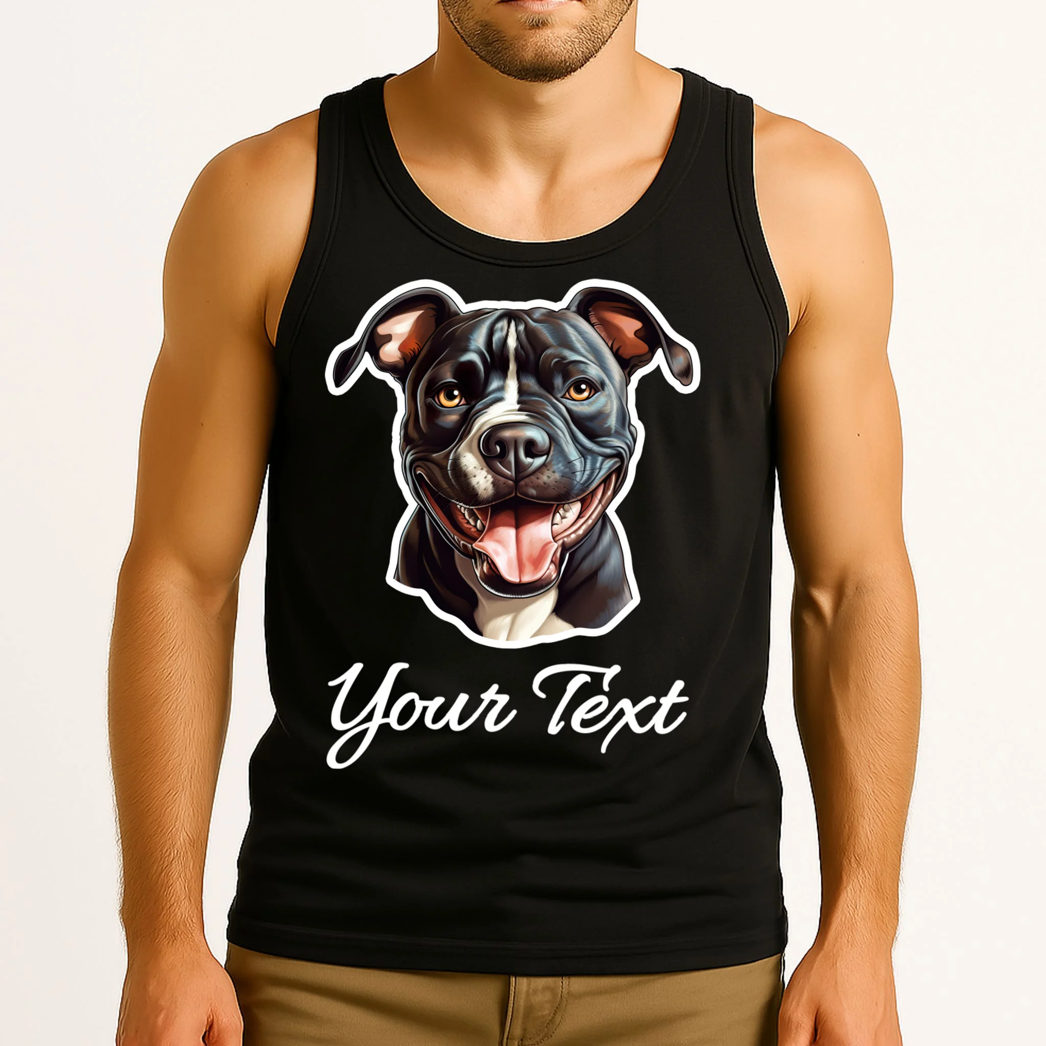 American Pit Bull Terrier Custom Name Personalized Text Men's Tank Top - Front 2