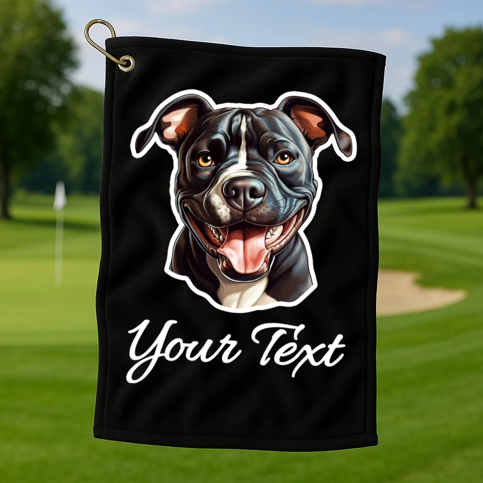 American Pit Bull Terrier Custom Name Personalized Text Golf Towel - Front 1