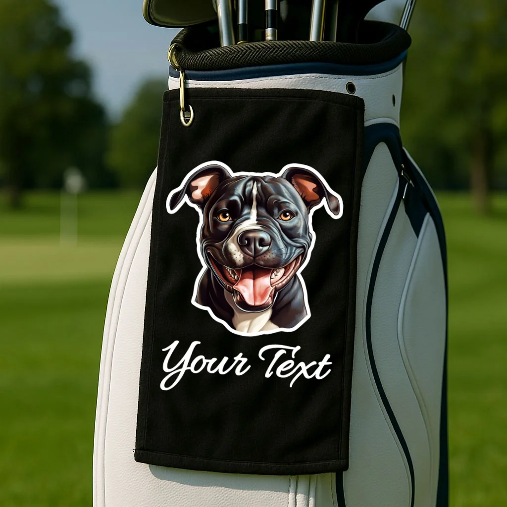 American Pit Bull Terrier Custom Name Personalized Text Golf Towel - Front 2
