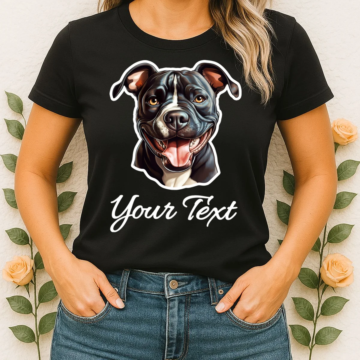 American Pit Bull Terrier Custom Name Personalized Text Women's T-Shirt - Front 1
