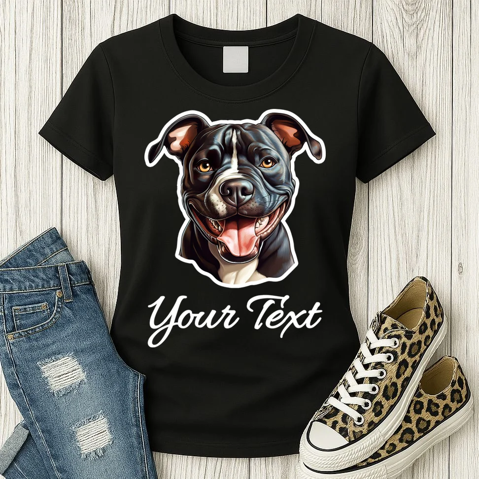 American Pit Bull Terrier Custom Name Personalized Text Women's T-Shirt - Front 2