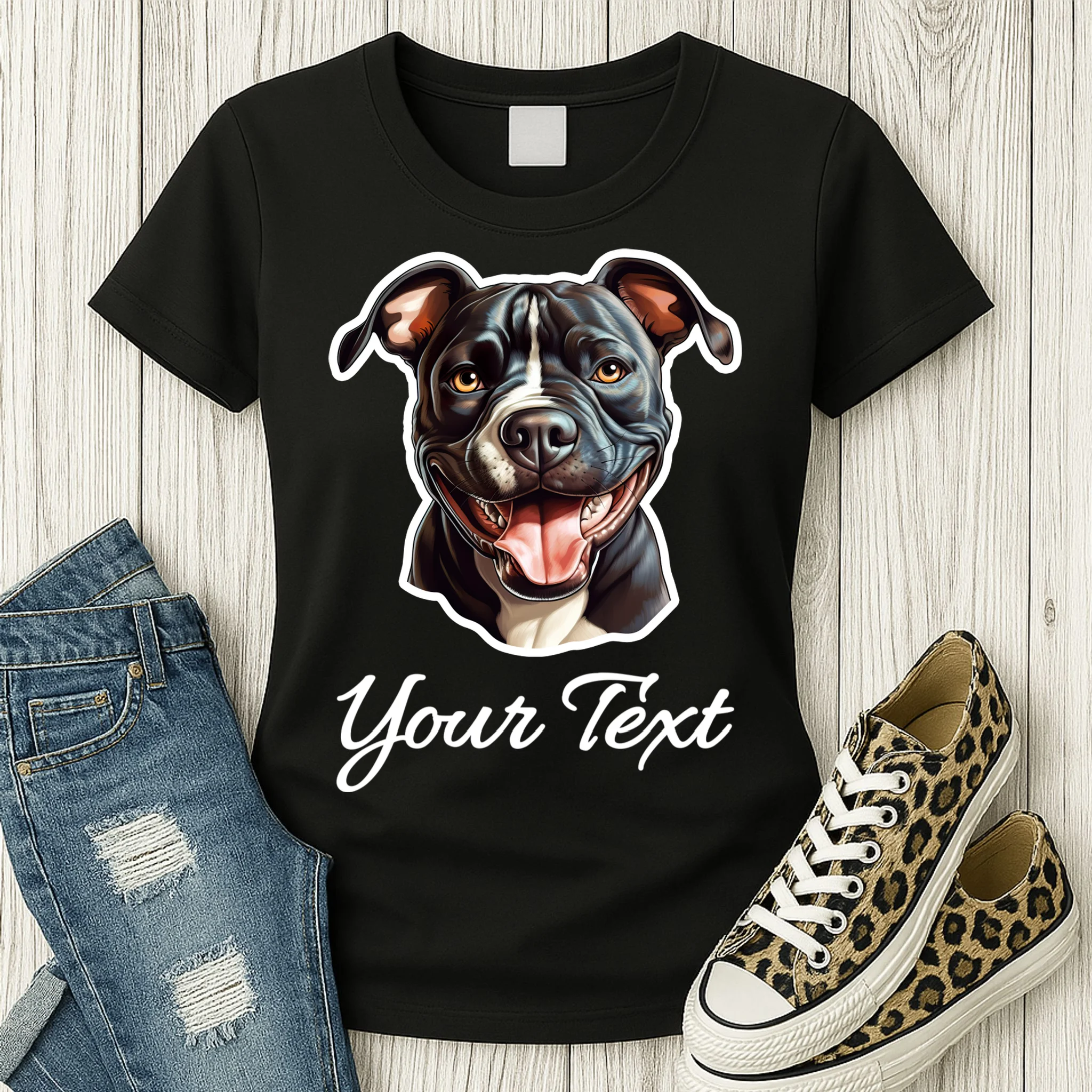 American Pit Bull Terrier Custom Name Personalized Text Women's T-Shirt - Front 2