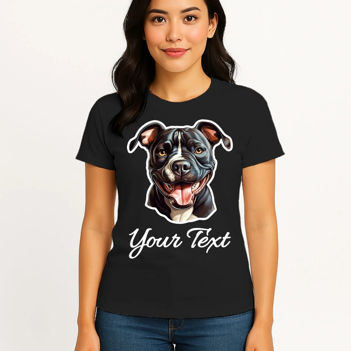 American Pit Bull Terrier Custom Name Personalized Text Women's T-Shirt - Front 3